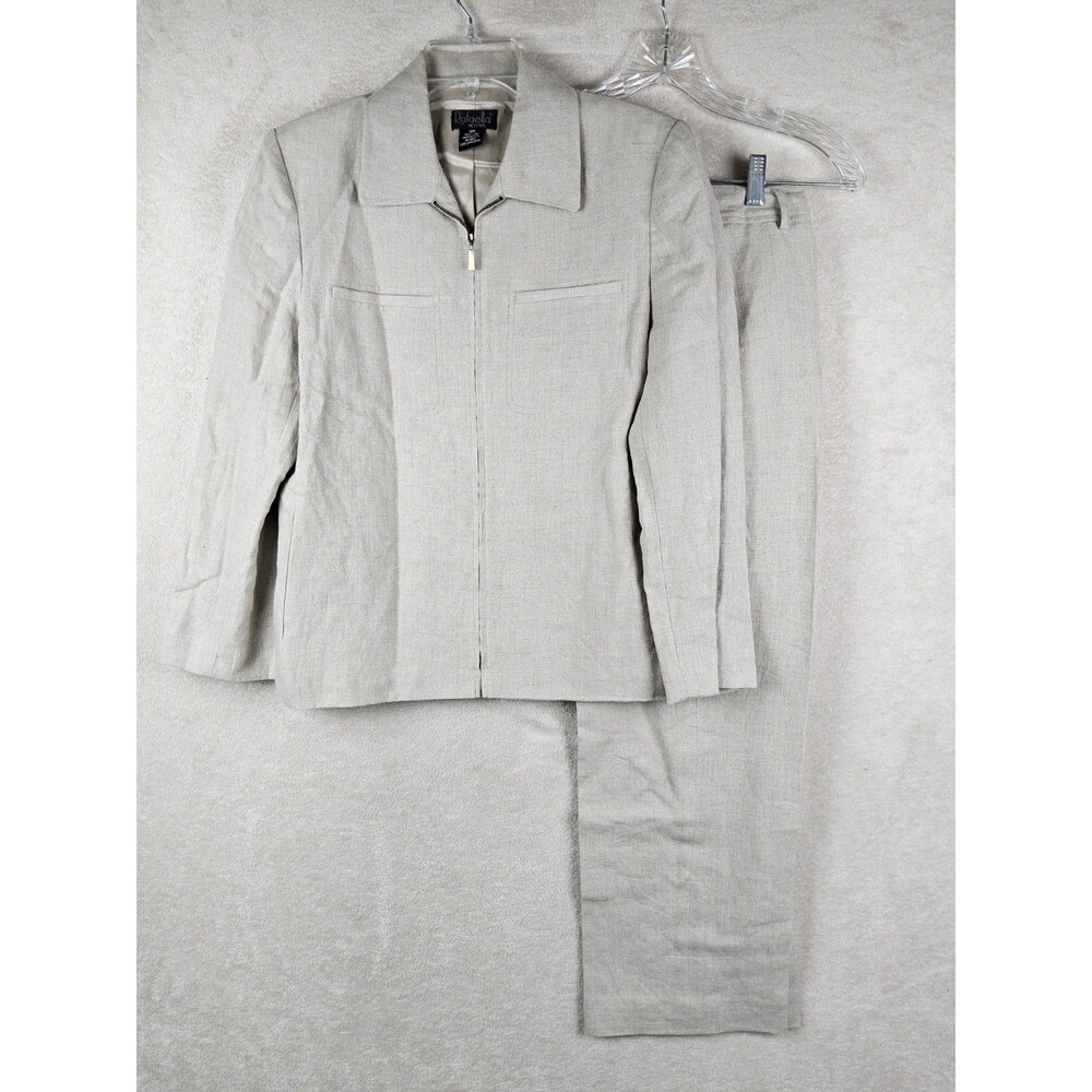 Rafaella Petites Women's 100% Linen Zip Blazer & Pants Suit Set Size 12P
